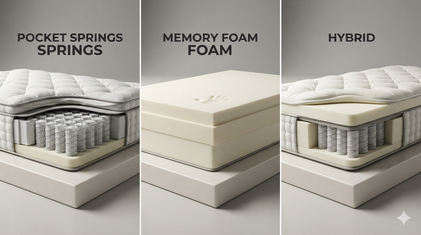 Pocket Springs vs Memory Foam vs Hybrid Pocket Springs vs Memory Foam vs Hybrid